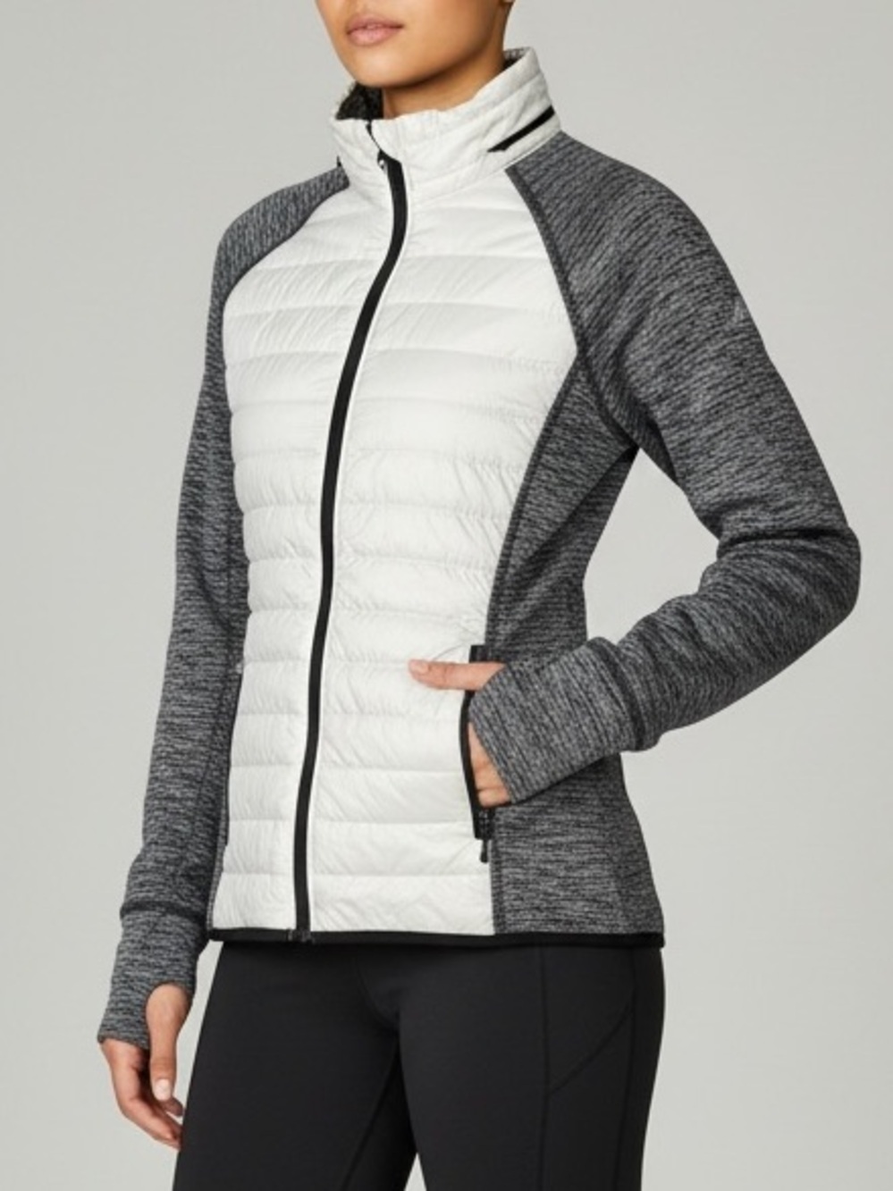 EDDIE BAUER Womens XS Hybrid Quilted Packable Jacket Gray White Lightweight Zip
